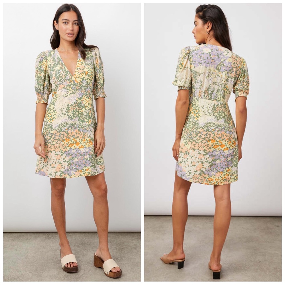 •RAILS• Roma V-Neck A-Line Floral Mini Dress in Gardenia Print Size Small